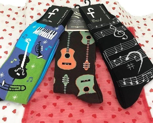 3 pairs of mutlicolor socks for musicians from the business that employs adults with differing abilities