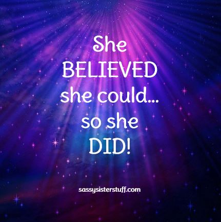 she believe she could so she did graphic on blue and pink background
