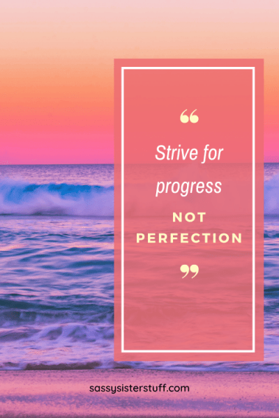 ocean and sky in shades of coral and blues with a quote about progress
