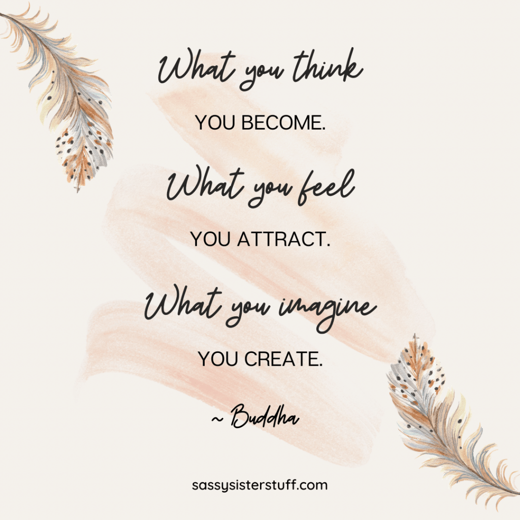 ivory background with feathers and paint brush strokes in neutral colors and a positivity quote