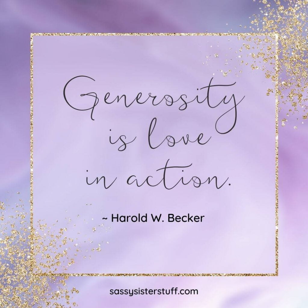 lavender and gold background with a quote about generosity