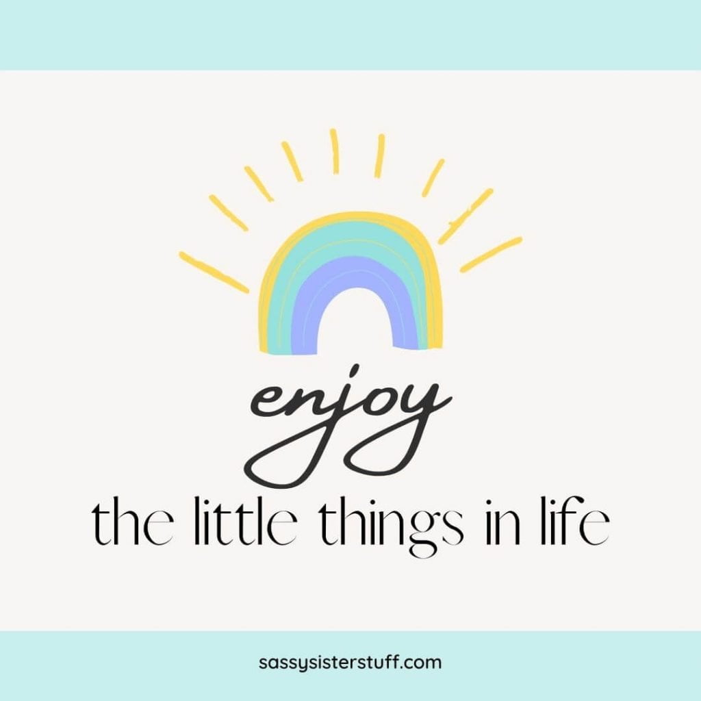 ivory and mint background with rainbow and a quote about happiness