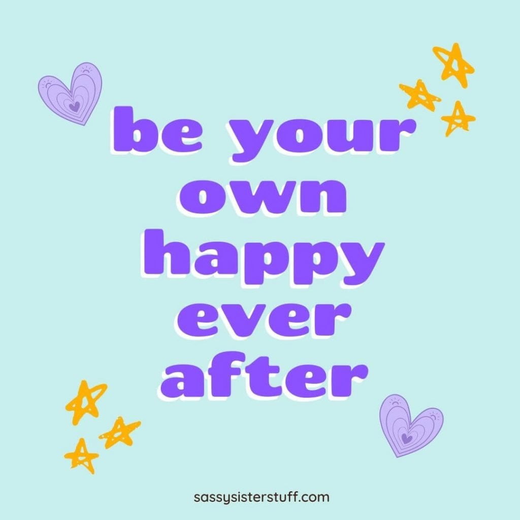 teal background with a purple quote about happiness