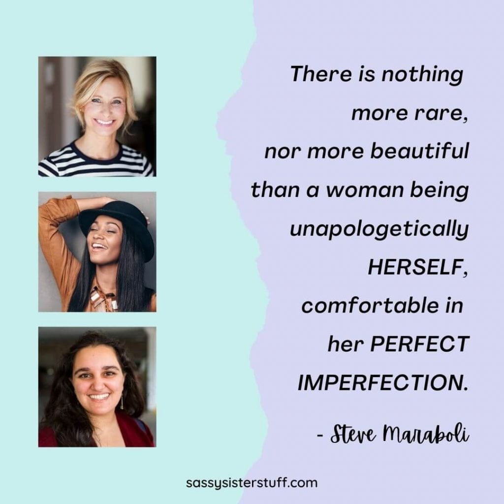mint and lavender background with 3 photos of smiling young women and a inspirational quote
