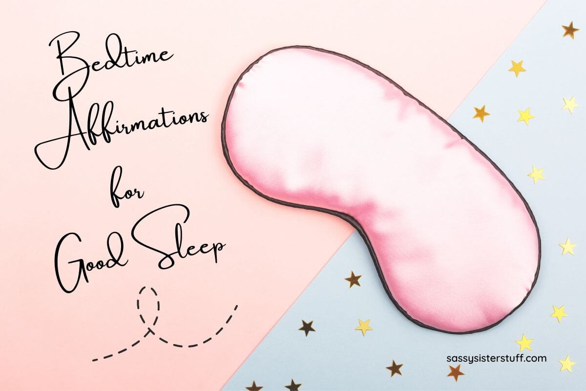 pink eye mask on a pink and blue background with gold stars and a blog title