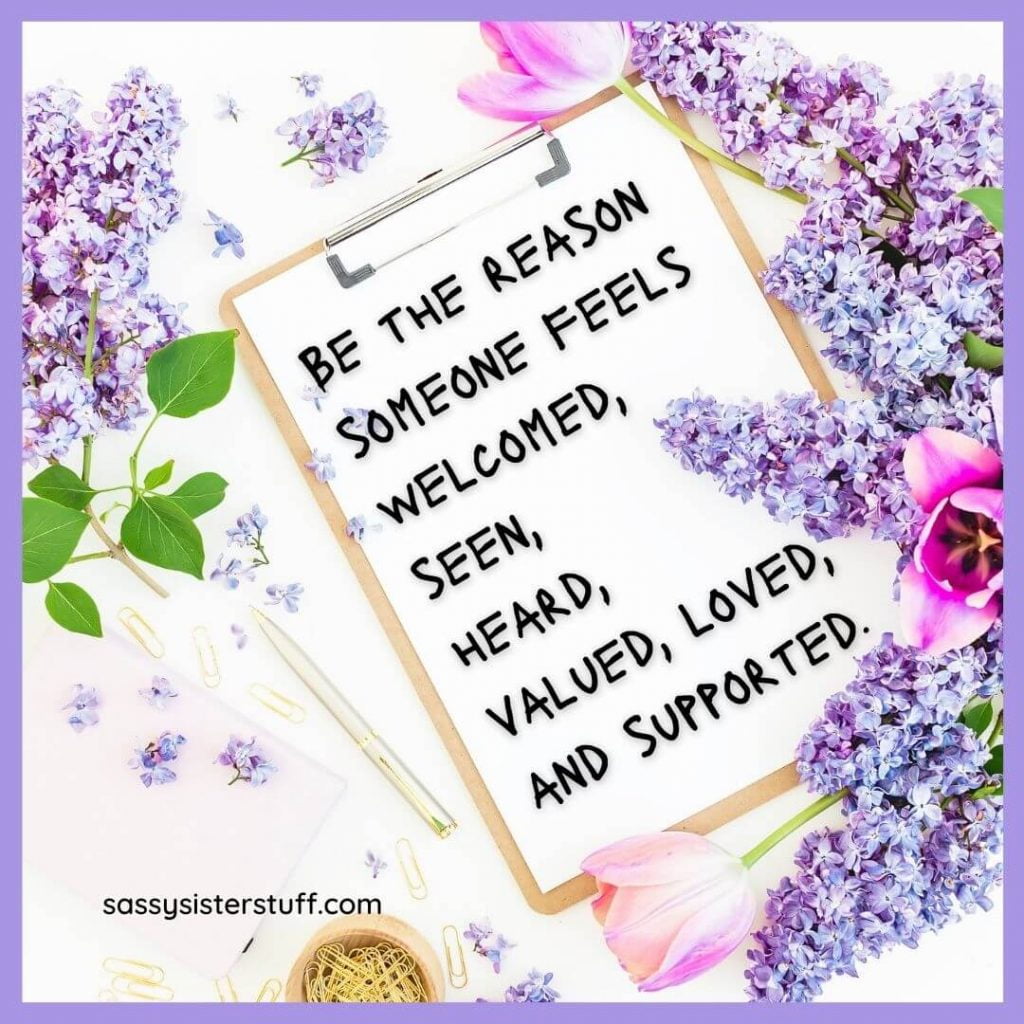 purple lavender pink and white floral background with an empowerment quote
