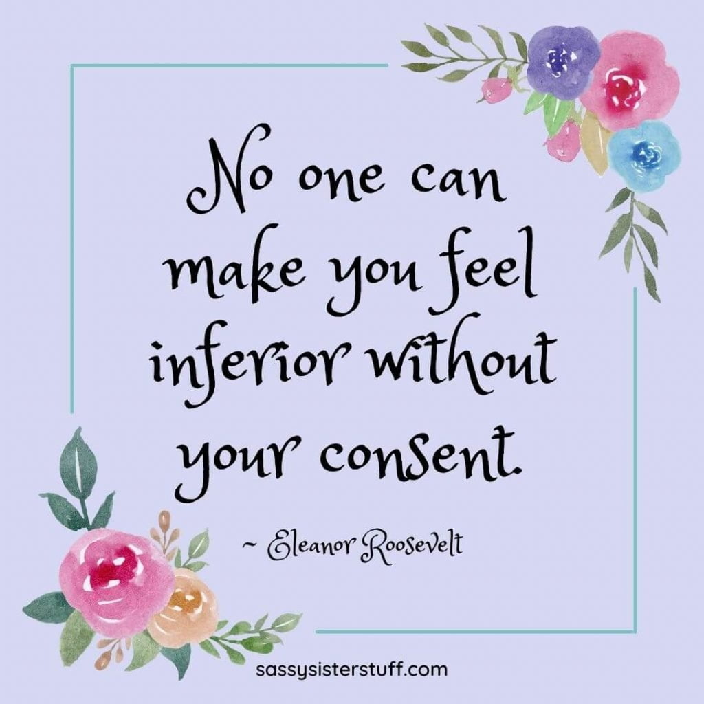 lavender background with flowers in the corner and an empowerment quote