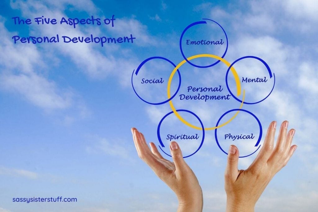 five aspects of personal development written in circles against a sky background