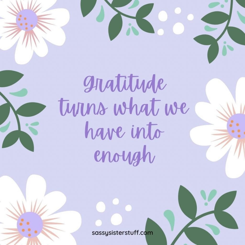 lavender background and flowers with a quote about gratitude