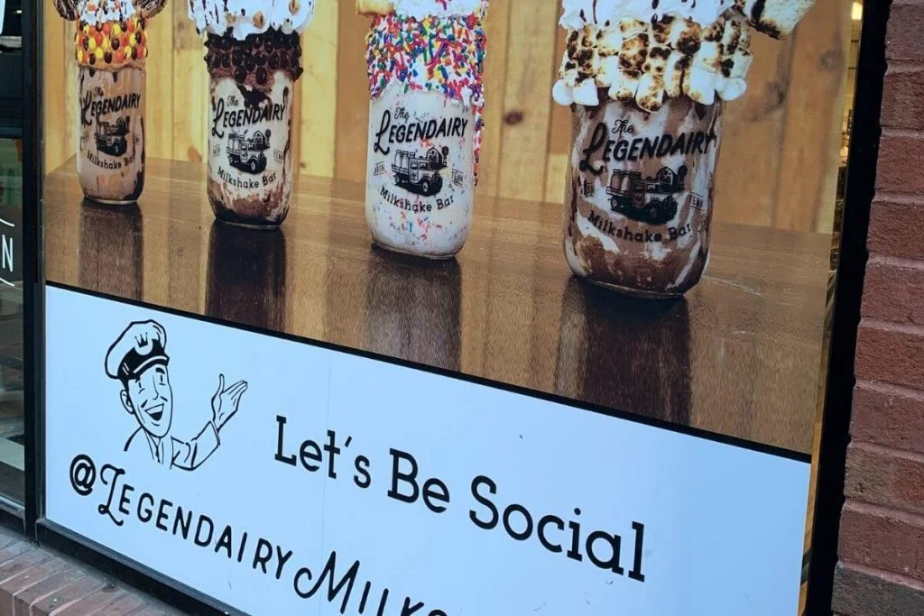 Legendairy Milkshake Bar sign with images of their world famous milkshakes