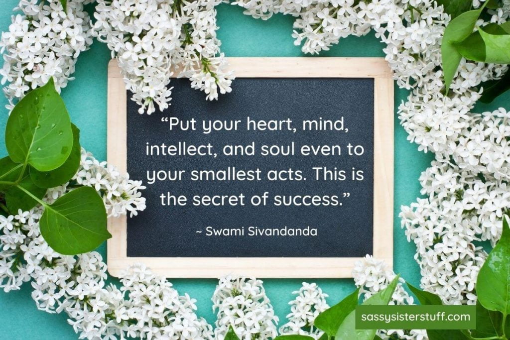 heart mind intellect and soul self growth quote on white floral background