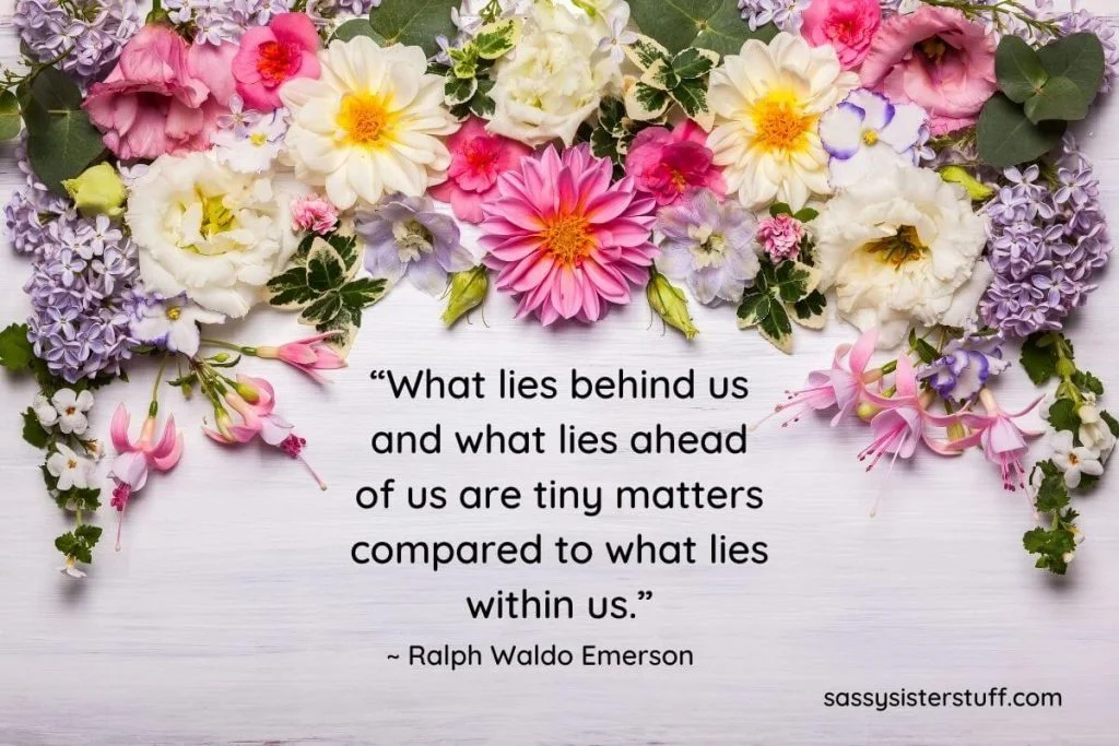 what lies within us inspirational quote by ralph waldo emerson on a floral background