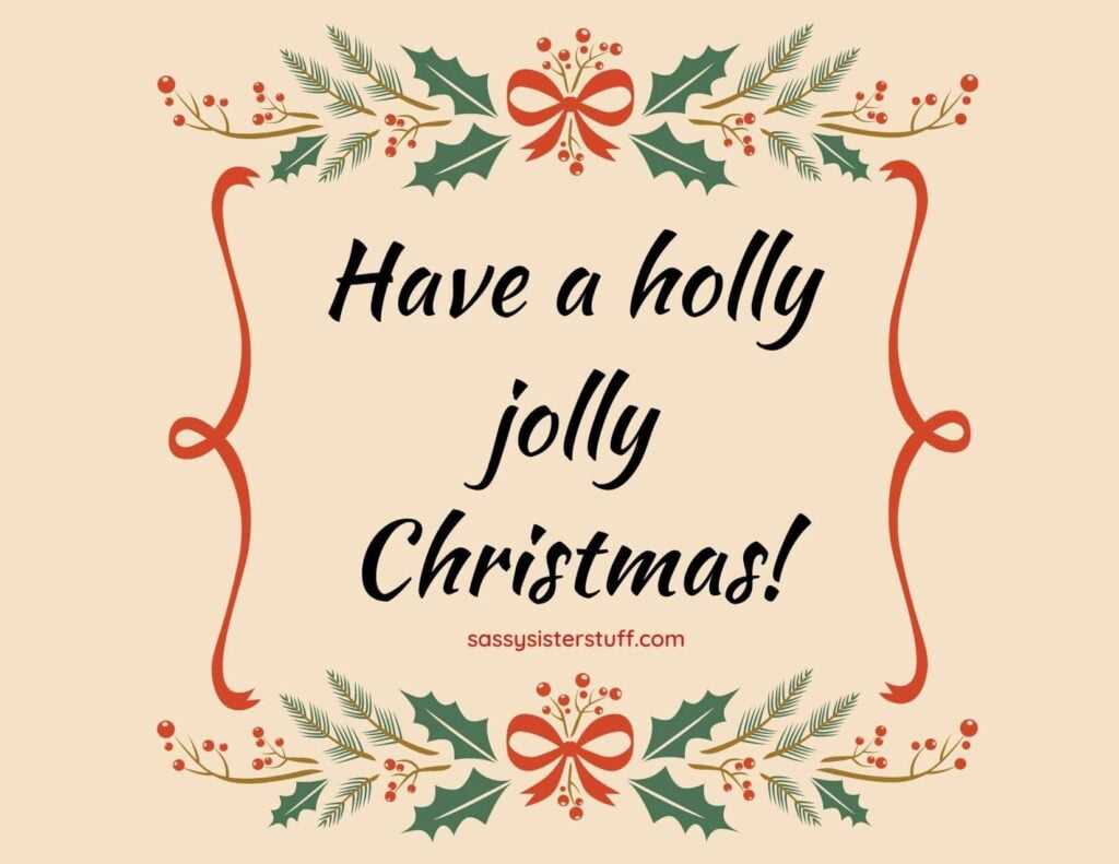 short sweet christmas messages to warm your heart image on a beige background with holly berries and bows
