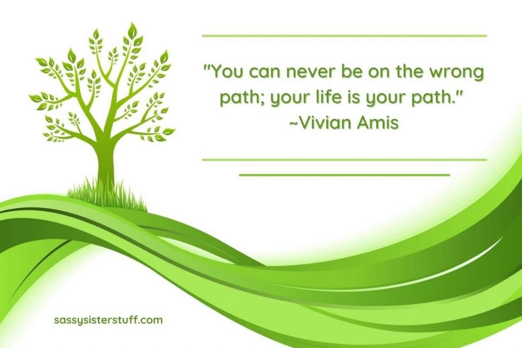 green swirls and a green tree on a white background with an inspirational quote about your life path