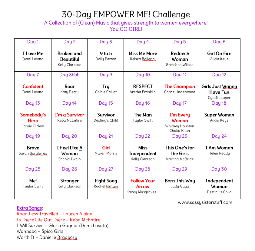 30-day empower me! Challenge with songs that empower women