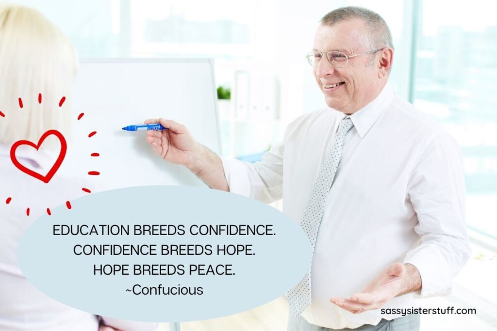 a happy male teacher in a shirt and tie who loves his profession enthusiastically teachers on a white board