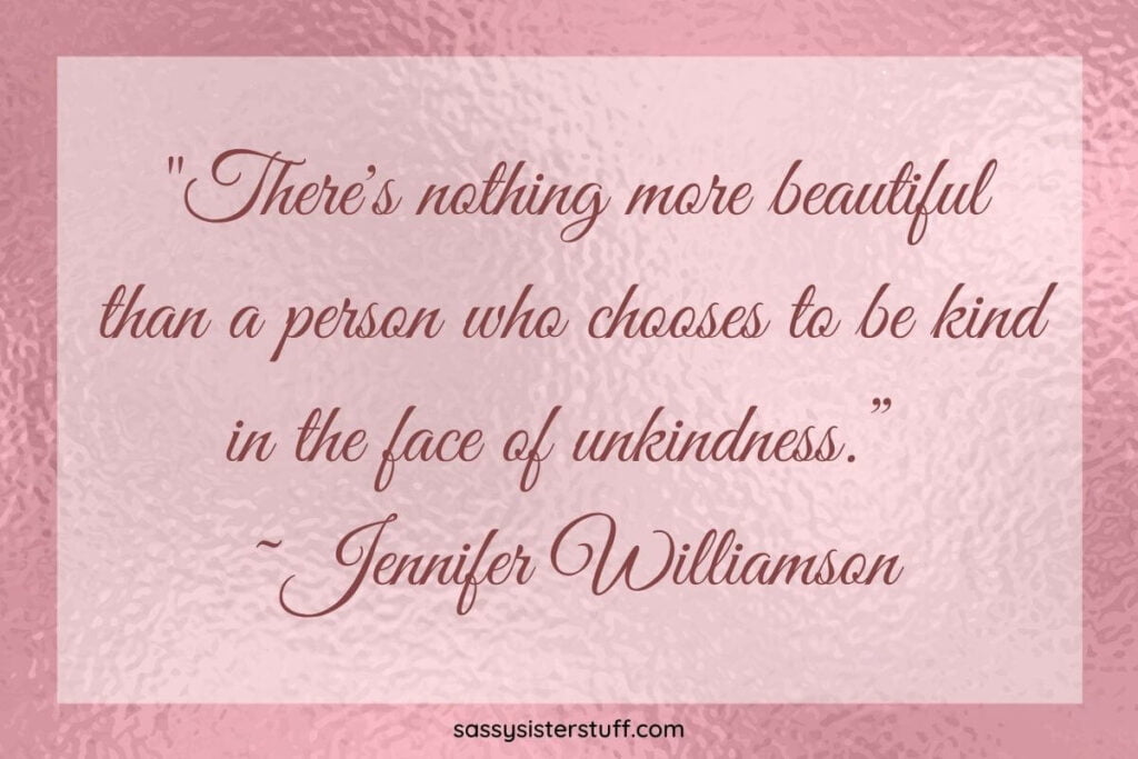 a beautiful metallic pink background with an inspirational quote about kindness written in beautiful cursive