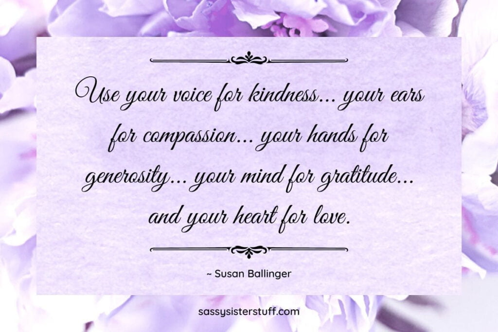 one of many generosity and kindness quotes on a background of lavender and white flowers