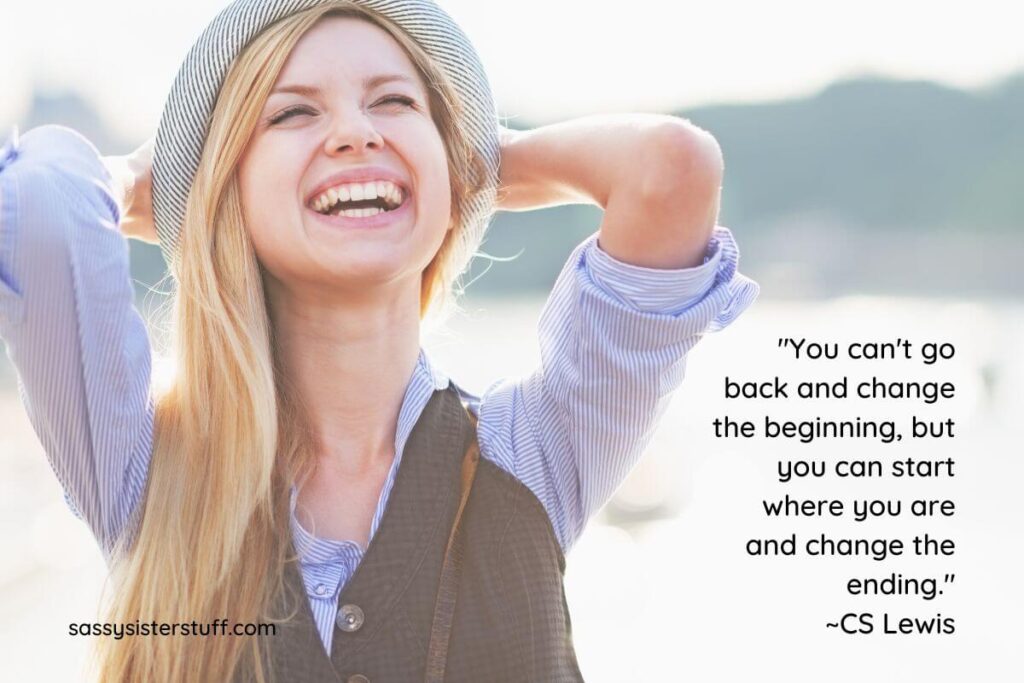 a very happy woman celebrating a life well lived plus a c s lewis quote about life