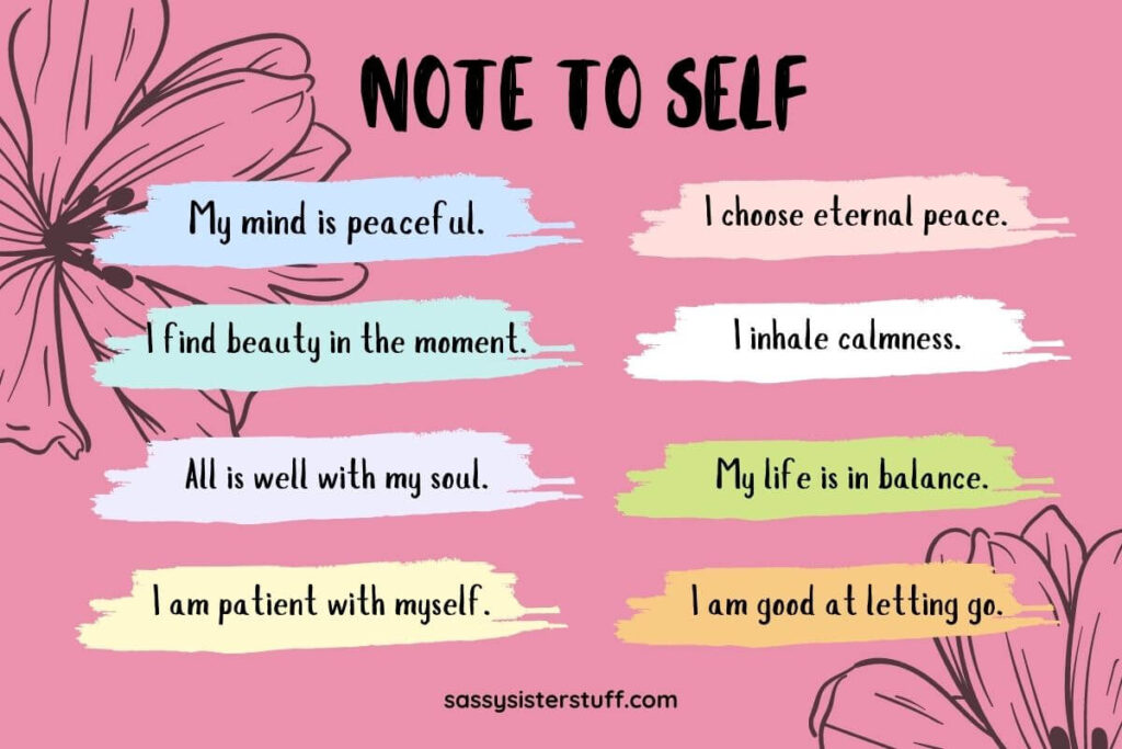 a note to self with 8 affirmations for peace of mind