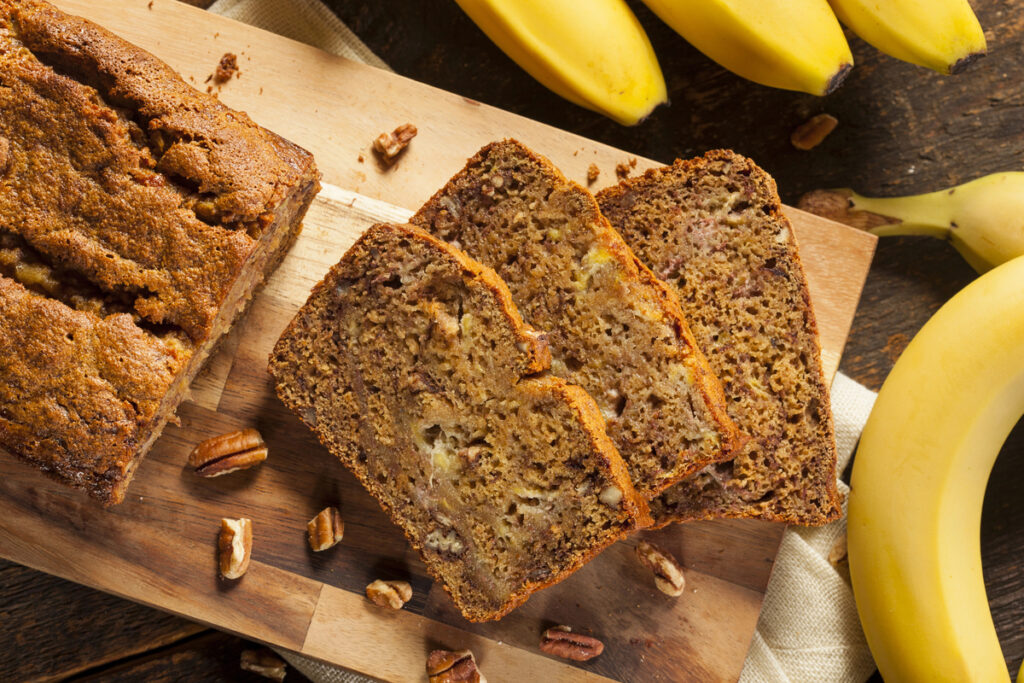 Homemade Banana Nut Bread Cut into Slices