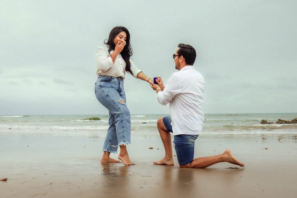 A Man Proposing on a Beach