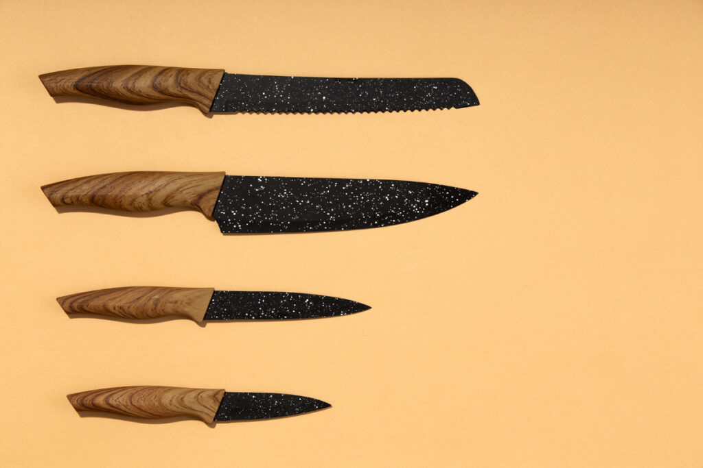 Top view knives arrangement with copy space
