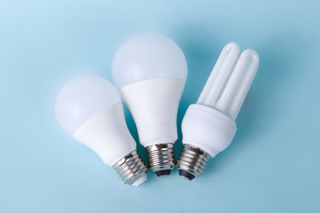 White Light Bulbs On A Blue Surface
