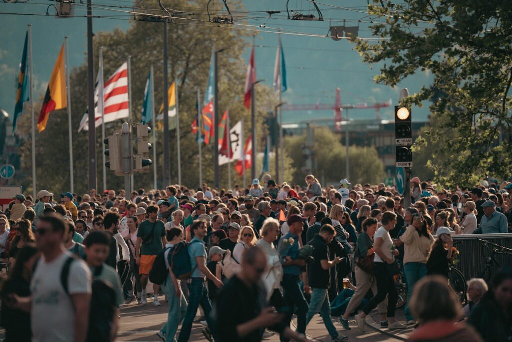 Crowded City Street with Diverse Group of People