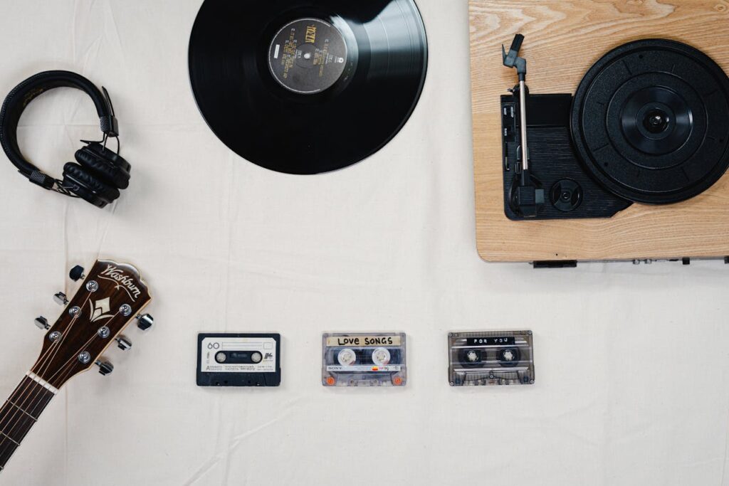 Black Vinyl Record on White Table
