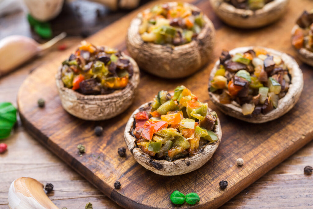 Portobello mushrooms stuffed with vegetables