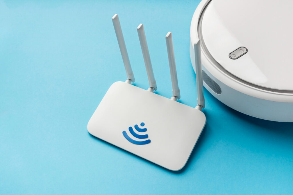 High angle of wi-fi router with vacuum cleaner
