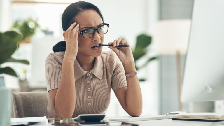 frustrated woman at computer working