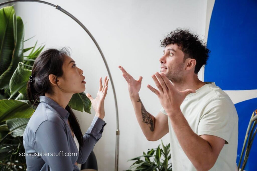 adult son and daughter argue about caregiving solutions for their mother.