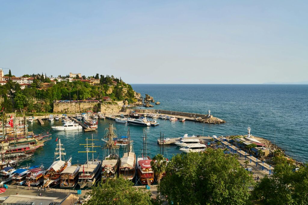 Discover the vibrant marina of Antalya, offering a glimpse of the Turkish coast's beauty and charm.