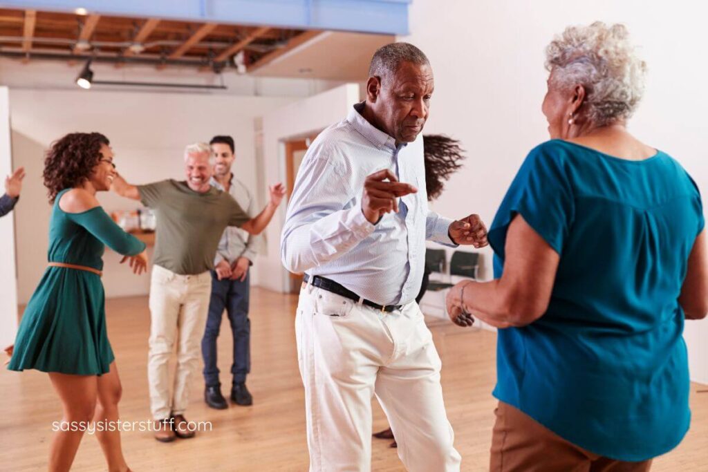senior citizens dancing.