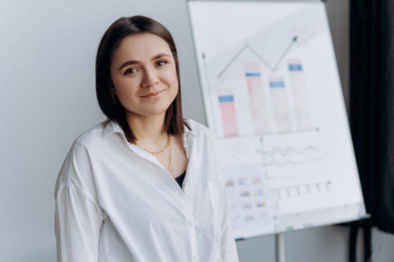 Woman Standing Near the White Board