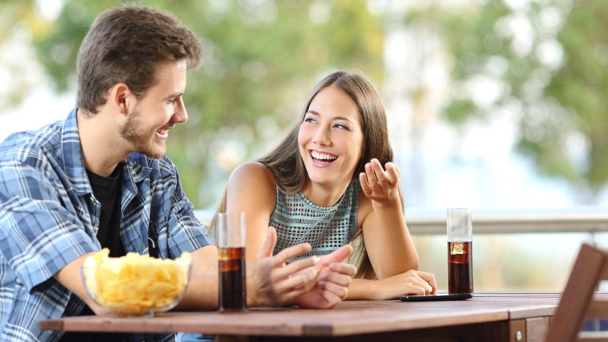 couple talking at table