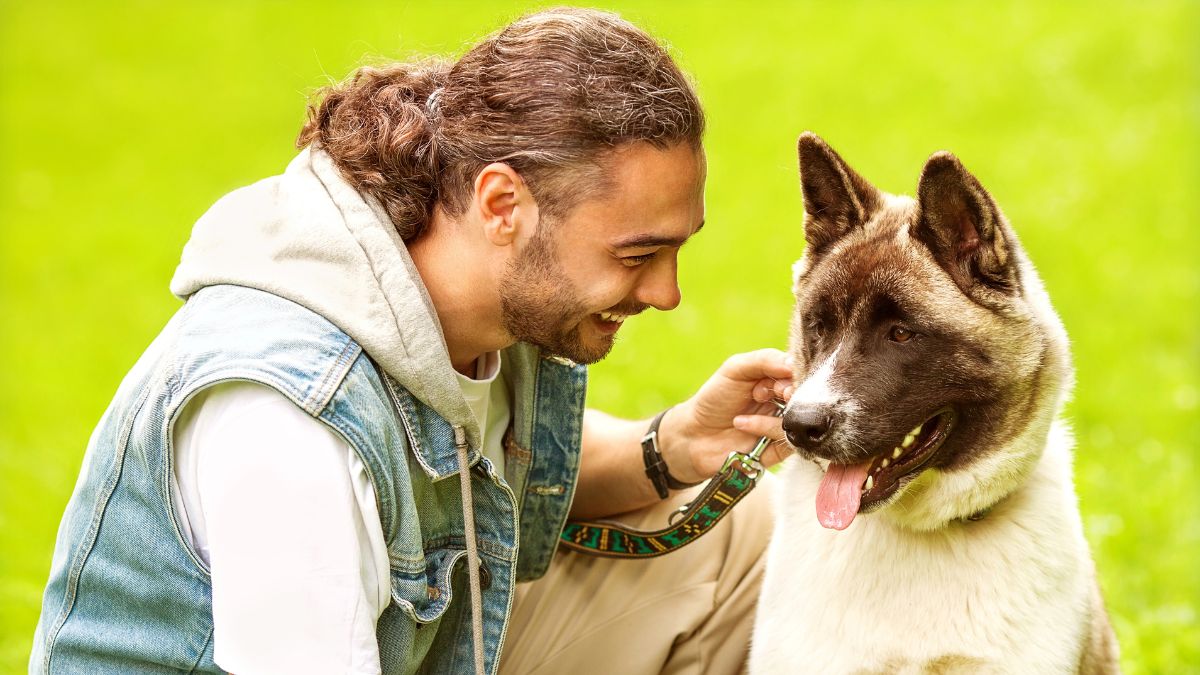 happy man with dog