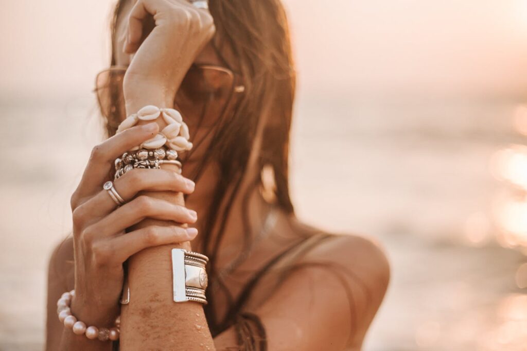 A Woman Wearing Bracelets