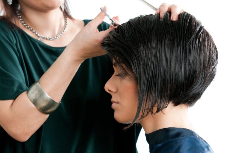 woman getting a bob haircut