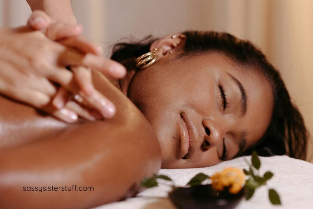 woman getting a should massage.