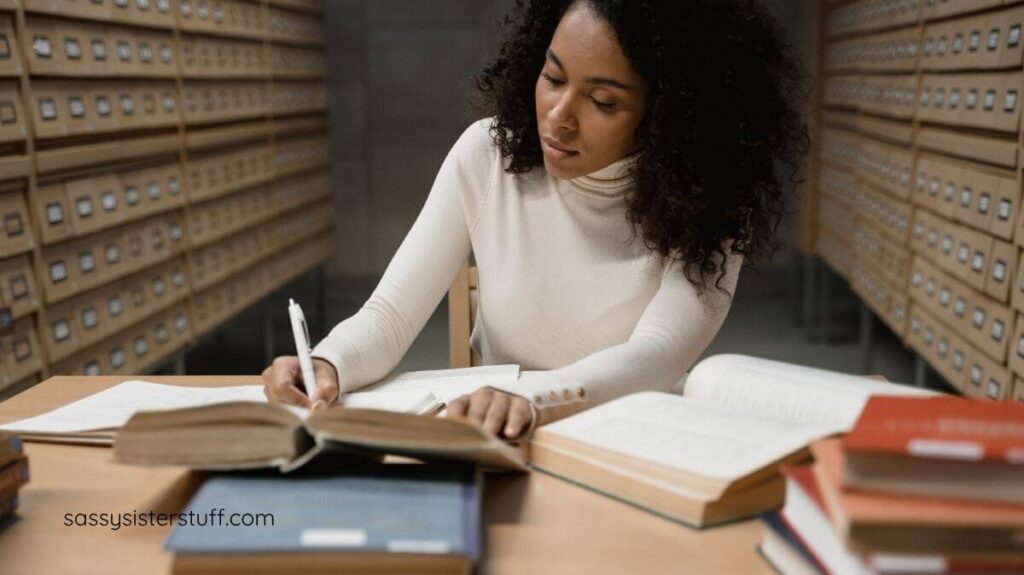 a very serious woman researching how to stop feeling guilty for putting yourself first.