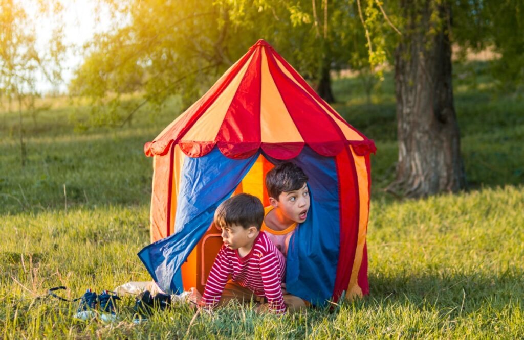 Building forts in the backyard