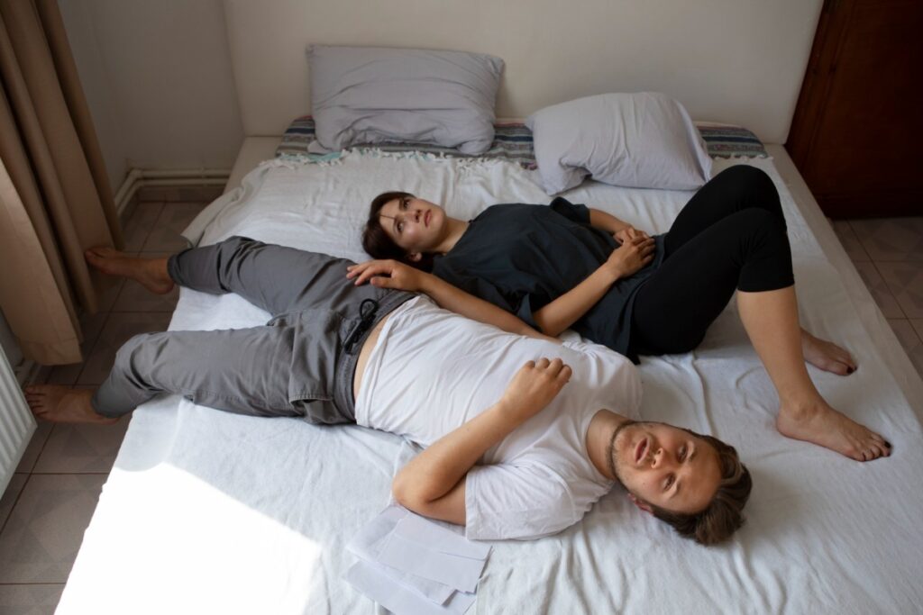 Comfortably falling asleep together anywhere