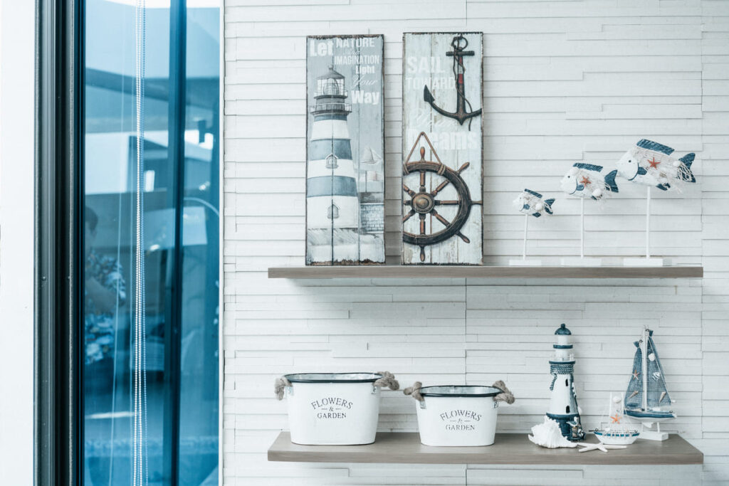Display calming ocean-themed art