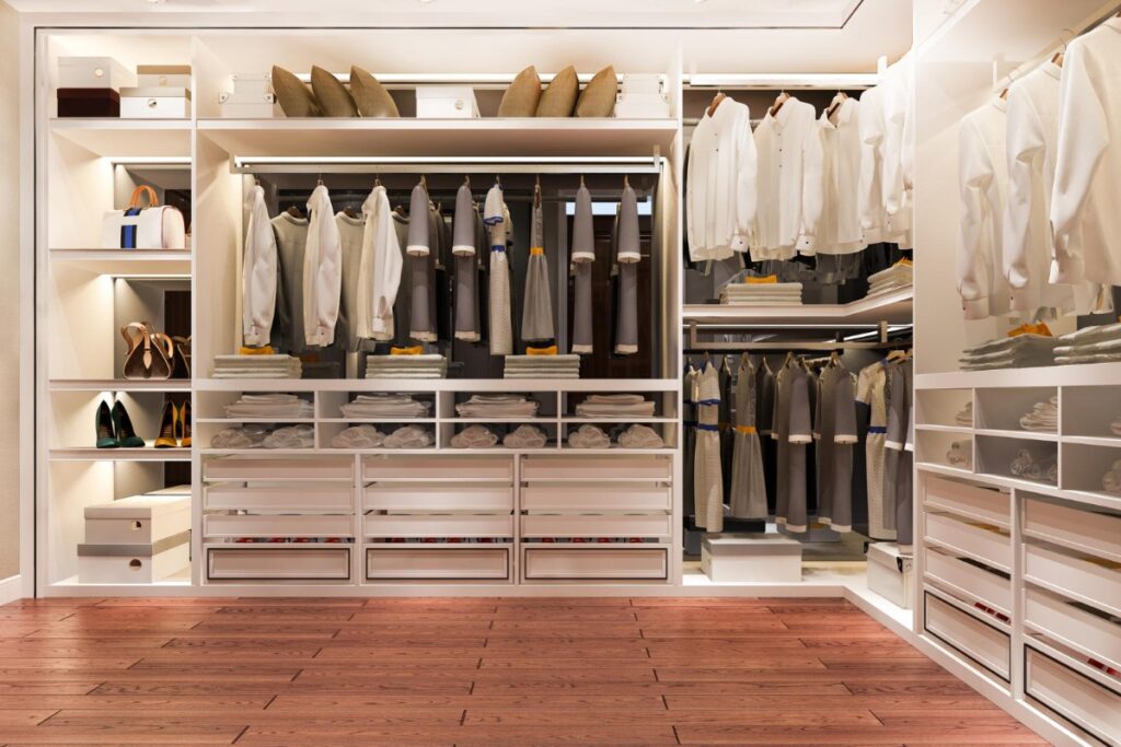 Luxury walk-in closets with custom shelving