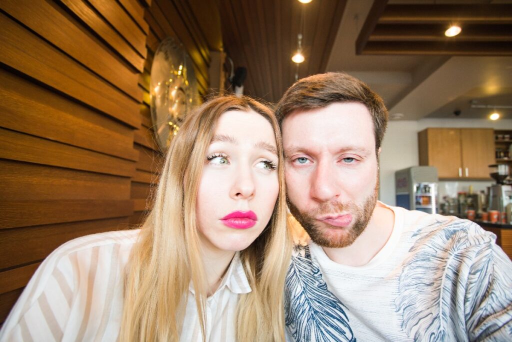 Making weird faces at each other