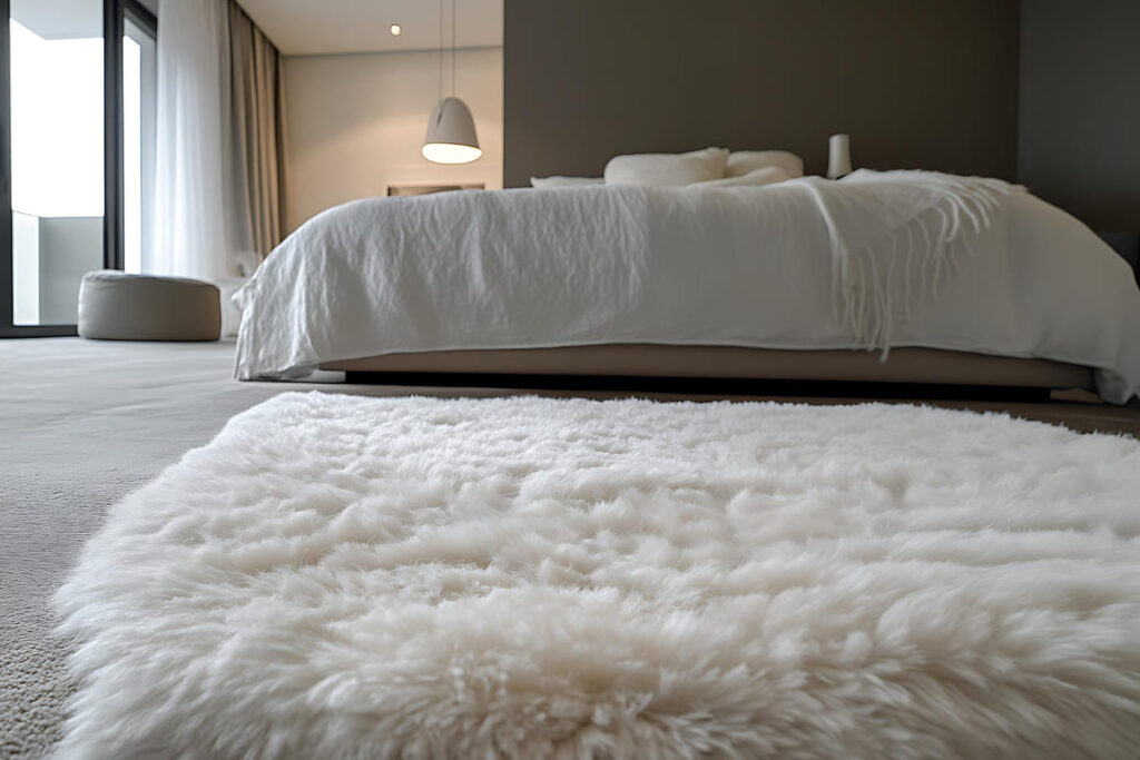Place a cozy sheepskin rug by the bed