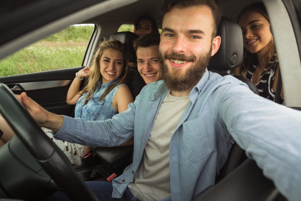 Playing gospel or country music in the car